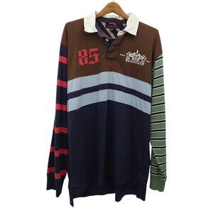 Tommy Hilfiger XL Rugby Polo Shirt Multicolor Patchwork Striped Crest Preppy Y2K